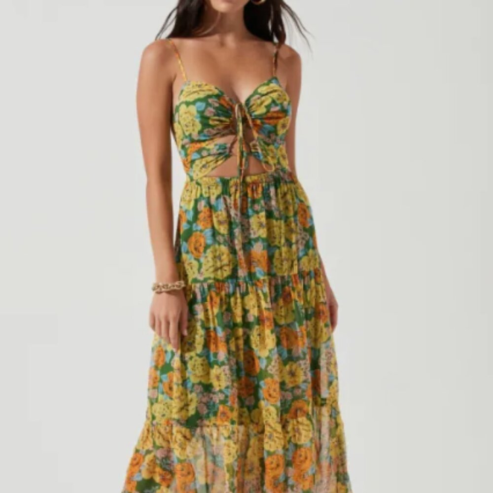 ASTR - Brandy Floral Cinched Front Cutout Maxi Dress